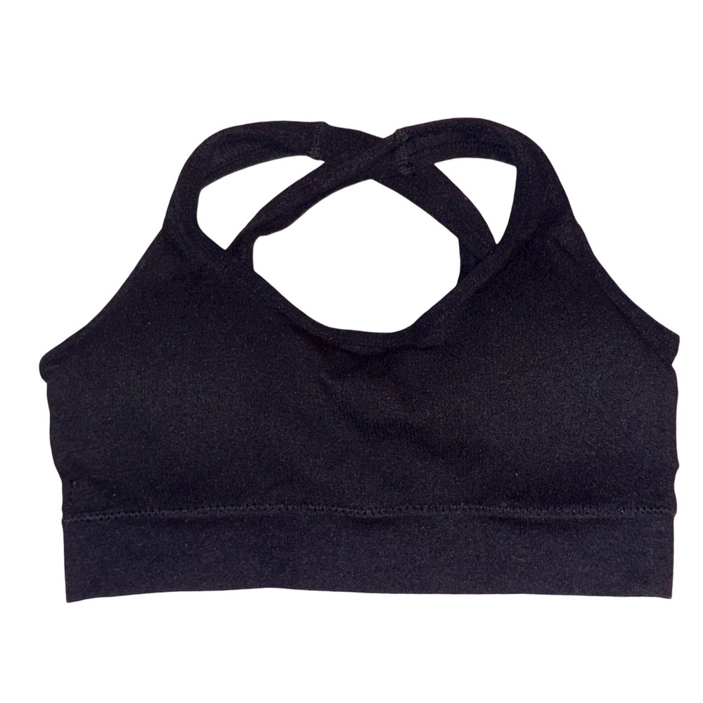 Womens Black Strappy Back Sports Bra Seamless Racerback Athletic Yoga, Size L